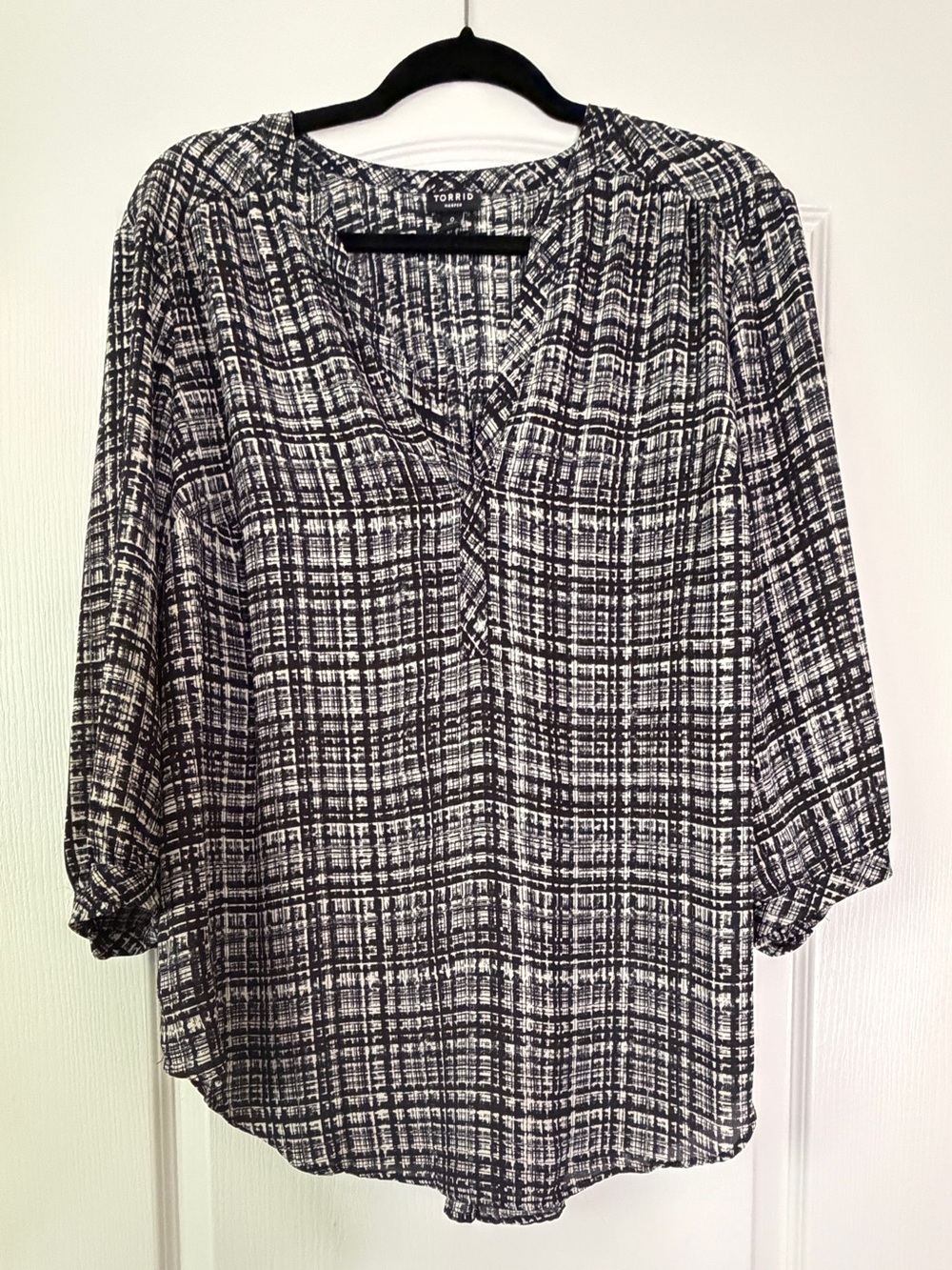 Torrid Harper Blouse Black & White Plaid V-Neck Torrid Size 0 is size 12 / Large